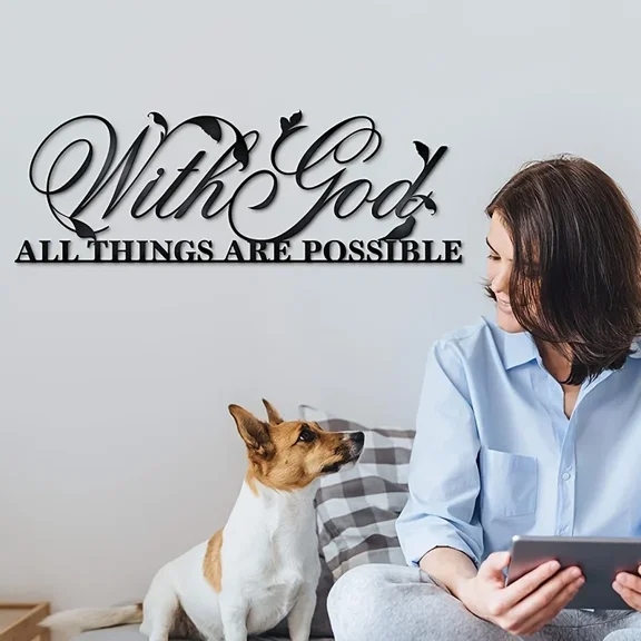 1pc Metal Wall Art With God All Things Are Possible, Bible Verses Metal Wall Sculpture Metal Wall Decor Metal Sign Outdoor