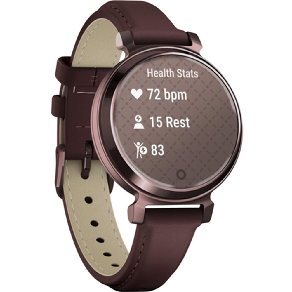 Garmin 010-02839-03 Lily 2 Classic Dark Bronze with Mulberry Leather Band Smartwatch Bundle with Deco Essentials Charging Dock, Silicone Dust Cover 3 Pack and USB Type C Charging and Sync Cable