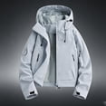 thumbnail image 3 of Warop Womans Hooded Jacket, Drawstring Hood Long Sleeve Solid Coat, Cropped Fit Outdoor Windbreaker for Hiking Trip, 3 of 4