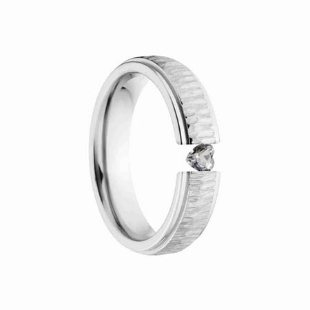 Heart Shaped White Saphire 5mm Stainless Steel Custom Tension Set Ring