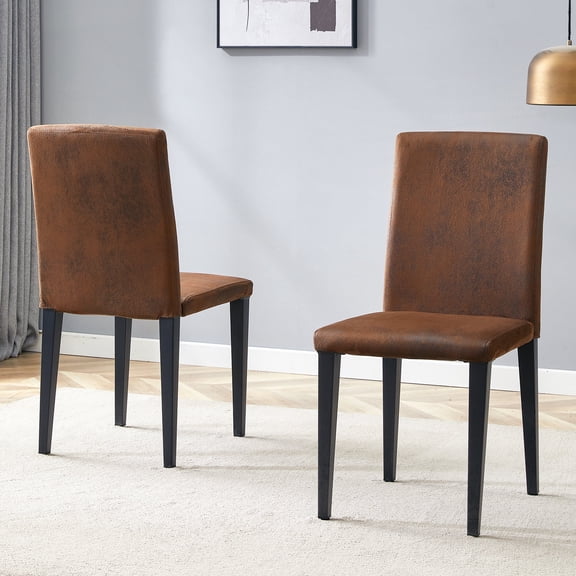 FFZ Set of 2 Technology Fabric Dining Chairs with Metal Legs, 16 x 18.5 x 35.4 inch, Brown Black