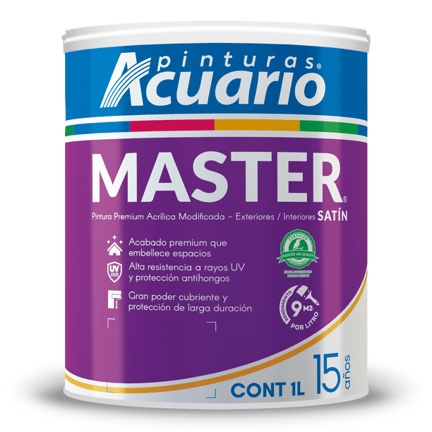 Pintura Satinada Pinturas Acuario Master 15 Años 1 Litro Blanca