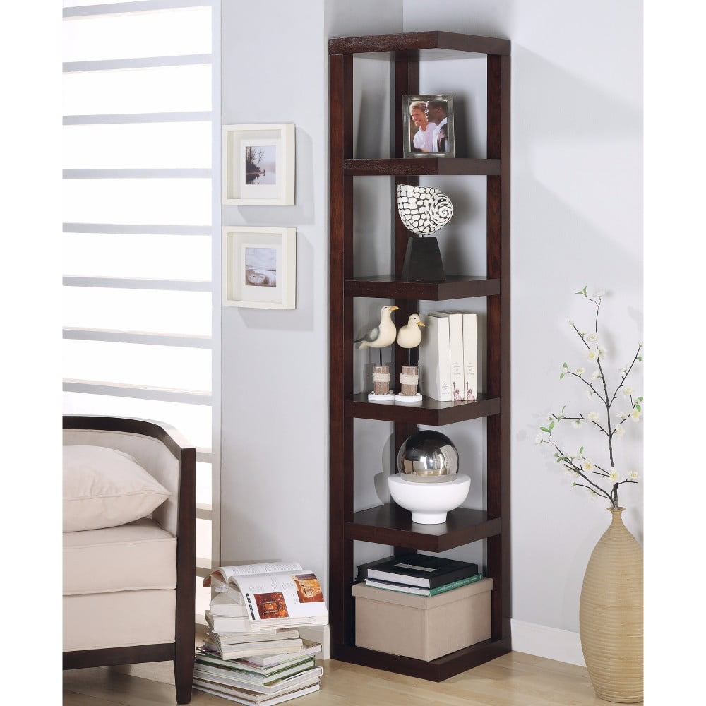 Wooden Contemporary Corner Bookcase, Brown