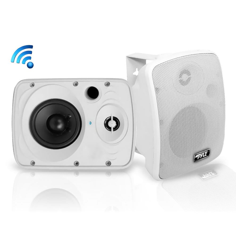 5.25'' Pro-Active Wall-Mountable Bluetooth Speakers Rugged & Heavy Duty Cabinet Enclosure - Pyle PDWR59BTW White 600 Watts Max Pair 300 Watts RMS w/ 2-Way Full Range Stereo Sound Reproduction 