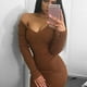 thumbnail image 4 of Vestido tipo jersey para mujer, vestido de punto, vestido de moda, manga larga, hombros descubiertos, escote en V, vestido de fiesta liso, vestido deportivo informal, vestido tipo jersey, 4 of 5