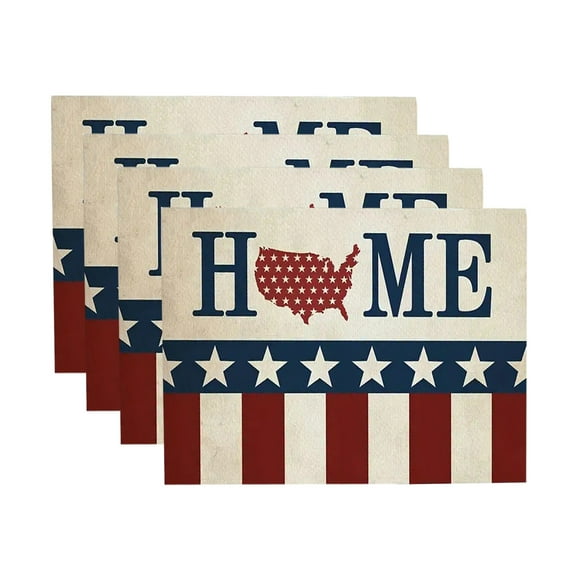 Lksixu 4th of July Placemats Set of 4, 12x18 Inch Cotton Linen Star and Stripes Patriotic Place Mats, Heat-Resistant Seasonal Holiday Table Mats Memorial Day Dining Table Decorations for Party Kitchen