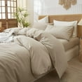 thumbnail image 3 of Washed Cotton Duvet Cover Set Linen Feel Natural Wrinkle Lightweight Comfy (King  Linen), 3 of 6
