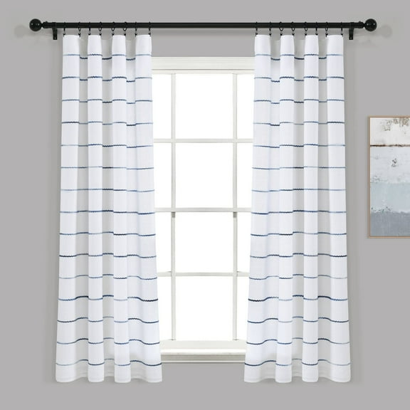 Lush Decor Ombre Stripe Yarn Dyed Cotton Window Curtain Panels Navy/Multi 40x63 Set