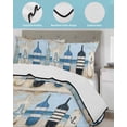 thumbnail image 4 of Blue Coastal Queen Size Down Alternative Comforter, Lightweight Comforter Quilt Bedding Set with Pillow Shams Ocean Nautical Anchor Wood Barn Beach All Seasons Bed Comforter Duvet Insert 90"x96", 4 of 7