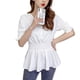 thumbnail image 4 of Camisa de mujer Cuello en V Verano Color sólido Manga media Botón Top, Blanco, L sidaley AP001444-03, 4 of 7