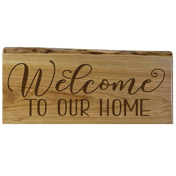 Welcome Natural Cherry Live Edge Wood Wall Plaque Family Gift