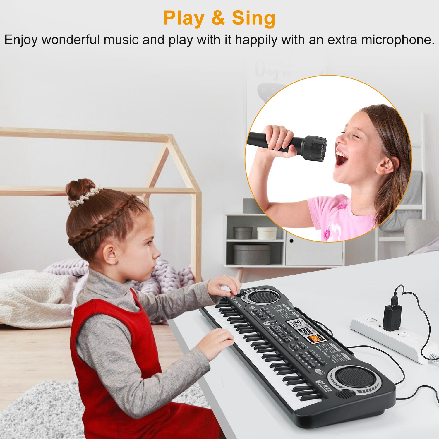61-Key Digital Electronic Keyboard Piano – Multifunctional Musical Instrument with Microphone, 16 Tones, 10 Rhythms – Ideal for Beginners