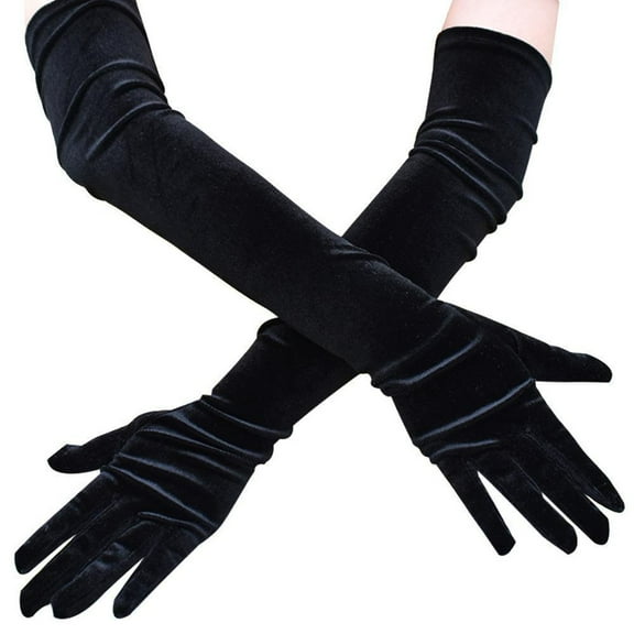 MANNYA Sexy Women Gold Velvet Long Gloves Beautiful Black Etiquette Gloves Party Mitten