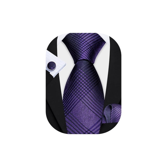 Set de Corbata Barry.Wang de Seda Rayada Morado y Negro 150 cm