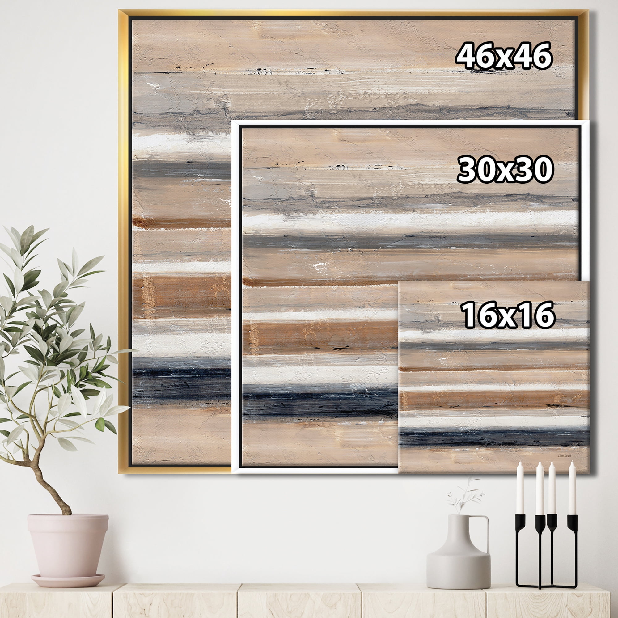 Designart ' Geometric Circle Natural Balance III ' MidCentury Modern Transitional Framed Canvas