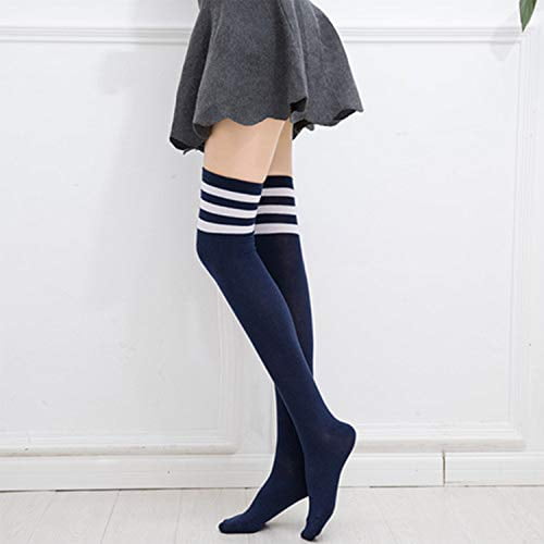 DRESHOW 6 Pairs Thigh High Socks Striped Over Knee Thin Tights Long Stocking Knee High Leg Warmer