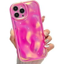 Case for iPhone 12 Pro Max, Cute Laser 3D Water Ripple Bling Glitter Wave Shape Phone case Luxury Holographic Case for Women Girls Kawaii Girly Case Silicone Protection Cover - Hot Pink