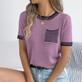 thumbnail image 6 of Jalioing Short Sleeve Sweaters for Women Fashion Color Block Crew Neck Sweater Tops Spring Casual Knitted Shirts, 6 of 8