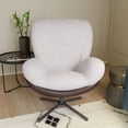 thumbnail image 4 of 360° Swivel Accent Chair, Modern Chenille Lounge Single Sofa Chair with Faux Leather and Black Metal Base Frame, Comfy Reading Chair for Small Spaces, Living Room, Bedroom, Office, White, 4 of 9