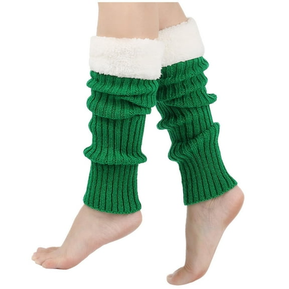 Women's Fleece Lined Sock Slippers, Knit Booties with Non-Skid Soles, Warm House Socks for Hardwood Floors, Perfect for Cold Offices, Bedrooms, or Travel. Green 1PC