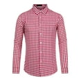 thumbnail image 5 of INSPIRE CHIC Men's Shirts Plaid Long Sleeve Button-Down 100% Cotton Dress Shirt 2XL Red White, 5 of 7