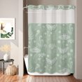 thumbnail image 2 of No Hook Shower Curtain, Sage Green Butterfly Botanical Shower Curtains for Bathroom with See Through Top Window, Summer Plants Line Art Waterproof & Washable Bath Curtain Stall 48"x72", 2 of 9
