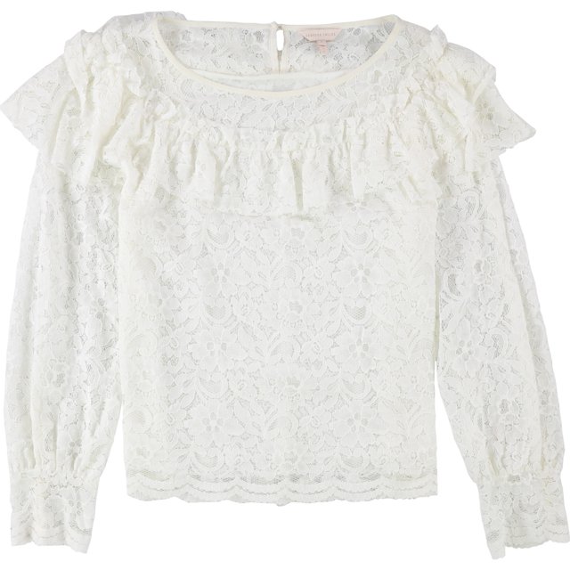 Rebecca Taylor Womens Lace Ruffled Blouse, White, 0