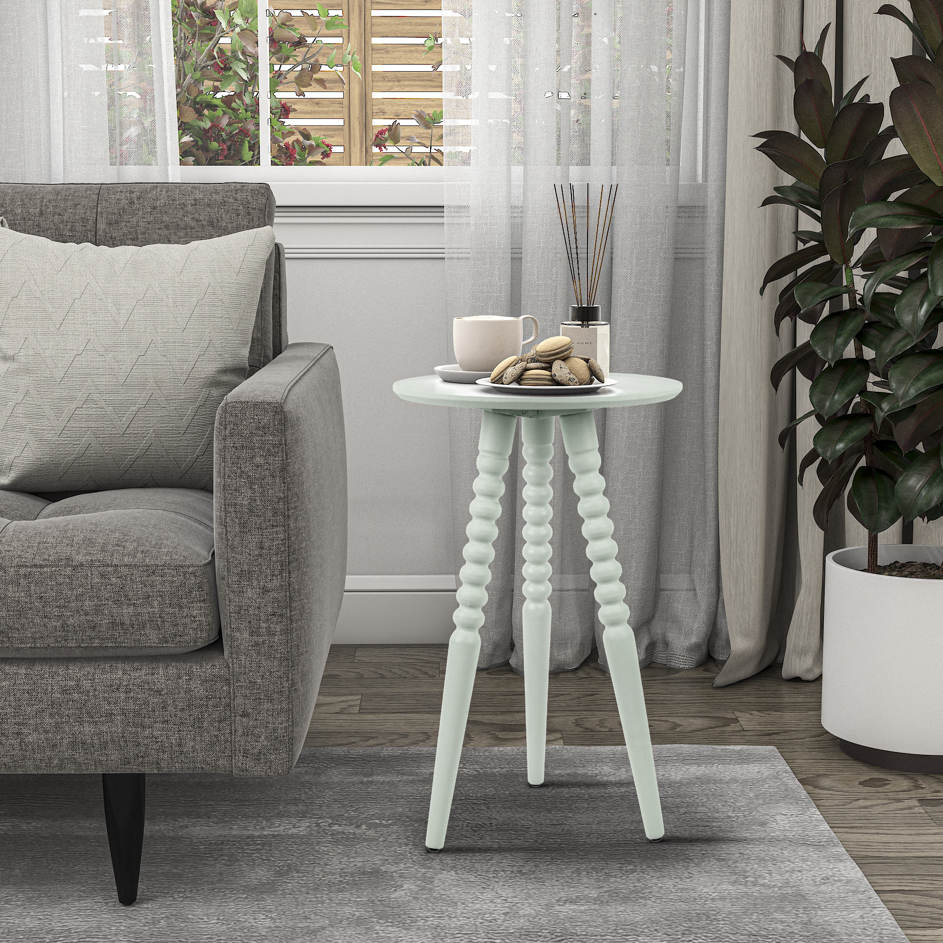 Décor Therapy Silverwood Allison Compact Round Accent Table with Turned Legs, Sea Glass