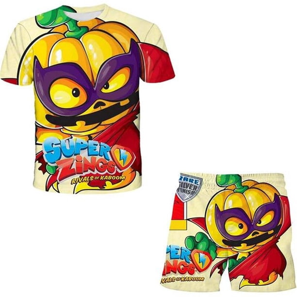 Verano 2023 nuevos conjuntos Super Zings ropa niños cuello redondo manga corta Tops camisetas + Pantalones cortos trajes de dos piezas trajes 9T Gao Jinjia LED