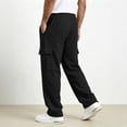 thumbnail image 6 of EANJE Men's Cargo Sweatpants Straight Wide Leg Sweat Pants with Pockets Open Bottom Elastic Drawstring Waist Joggers Pants for Winter Daily​ Warm Wear Black M, 6 of 8