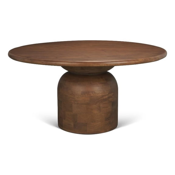 Mercana Atlas 60" Warm Mid-Brown Wood Stacked Pedestal Base Round Dining Table