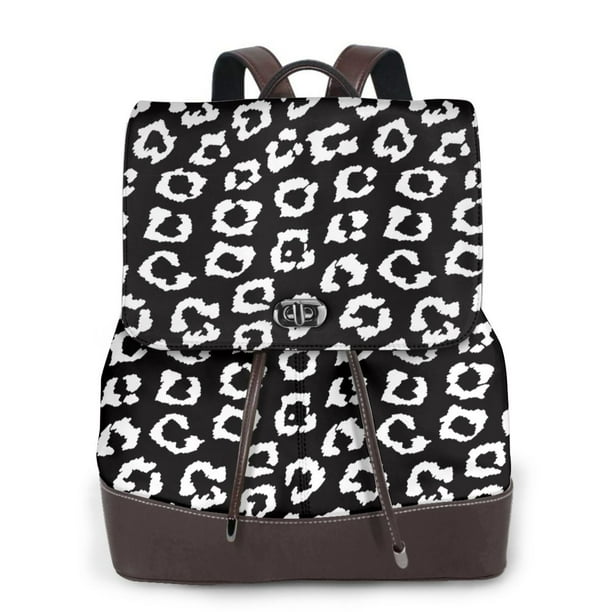 Balery Black Leopard Mochila de Cuero para Mujeres, Gran Capacidad, Bolsa de Viaje Multifuncional, Mochila de Cuero y Bolsa de Hombro para Mujeres