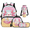 Axolotl Ice Cream Print, variant on Fire Wolf Print 4 Pcs Set Bookbag with Lunch Box Pen Organizer Cup Sleeve with Large Capacity Reusable Kids Backpack Set