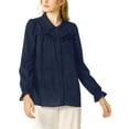 thumbnail image 2 of INSPIRE CHIC Women's Button Down Long Sleeve Cuff Ruffle Detail Blouse Shirt Tops XL Navy Blue, 2 of 6