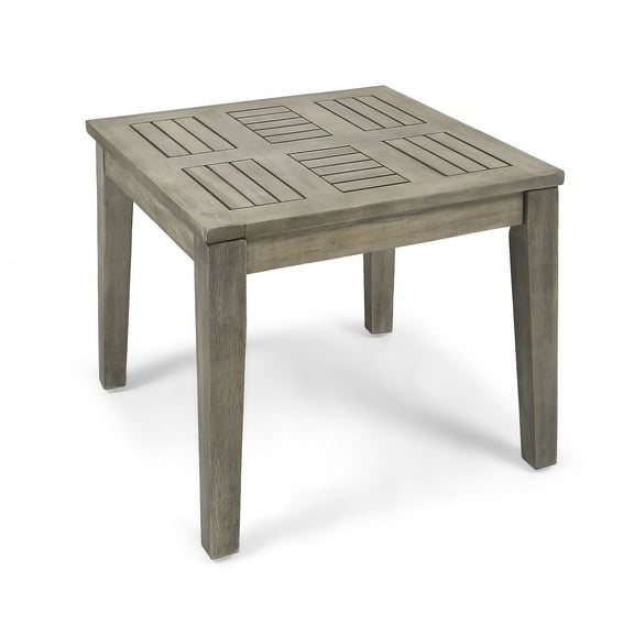 Benjara Bops Outdoor Square Side Table, 20 Inch Gray Weather-Resistant Wood