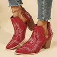 thumbnail image 2 of KEGIRLOM Women Fashionable And Casual Western Cowboy Low Heel Short Tube And Bare Boots Red 9.5, 2 of 9