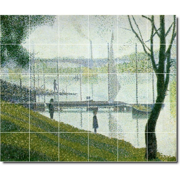 Ceramic Tile Mural-Georges Seurat Waterfront Painting 194. 25.5" w x 21.25" h using (30) 4.25 x 4.25 ceramic tiles