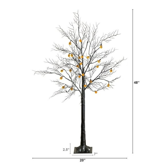 Nearly Natural 4ft. Pre-Lit Artificial Halloween Black Twig Tree with 24 Orange LED Lights