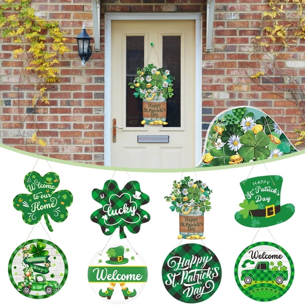 Letrero para puerta con sombrero verde de cuatro hojas, decoración de porche, fiesta temática del Día Irlandés de SCZ