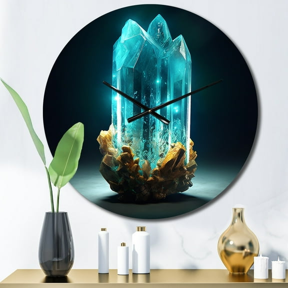 Designart "Turquoise Gold Vibrant Stones Aqua Treasures" Stone Geode Oversized Wall Clock