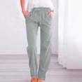 thumbnail image 2 of Lumtrix Cotton Linen Pants Women Casual Drawstring Pant High Waisted Straight Leg Lounge Trousers with Pockets Mint Green 2XL, 2 of 4
