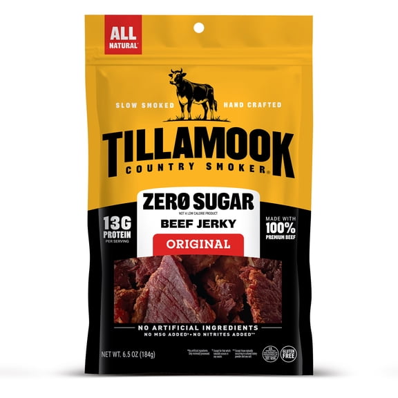 Tillamook Country Smoker Zero Sugar Original Beef Jerky, 14g Protein per Serving, 6.5 Oz