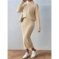 thumbnail image 5 of Women'S Two Piece Sweater Skirt Sets Knit Sweater Top Bodycon Skirt 2 Piece Outfits Apricot Color S, 5 of 9