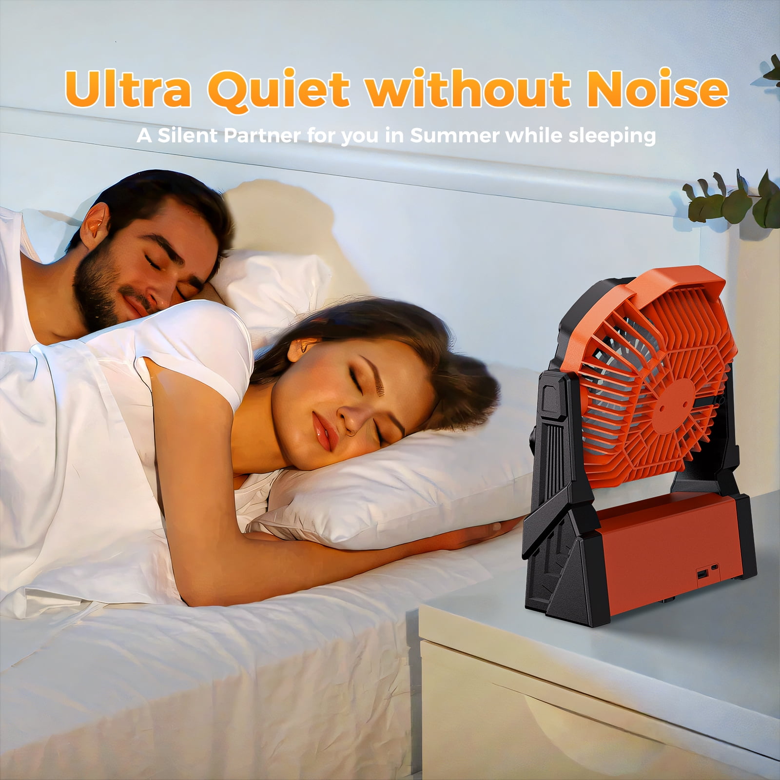 Camping Fan Portable with 4 Lights, 11000mAh Rechargeable Battery Operated Fans, Outdoor Beach Tent Fan, 4 Speed, 4 Timer, Adjustable Rotation for Picnic, BBQ, Fishing,Travel