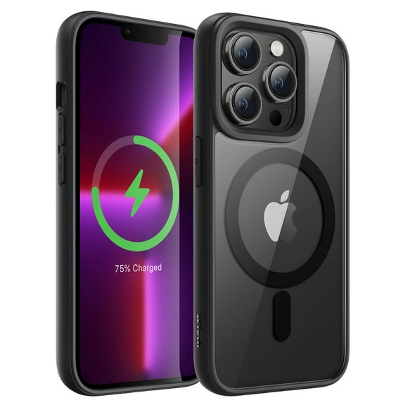 JETech Magnetic Case for iPhone 13 Pro 6.1-Inch Compatible with MagSafe, Shockproof Phone Bumper Cover, Solid Color Matte TPU Frame, Anti-Scratch Clear Back (Black)