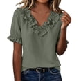 thumbnail image 2 of Yutgune Women's Ruffle Trim V-Neck Blouse Short Puff Sleeve Solid Casual Top Elegant Summer Wear, S-2XL, 2 of 8
