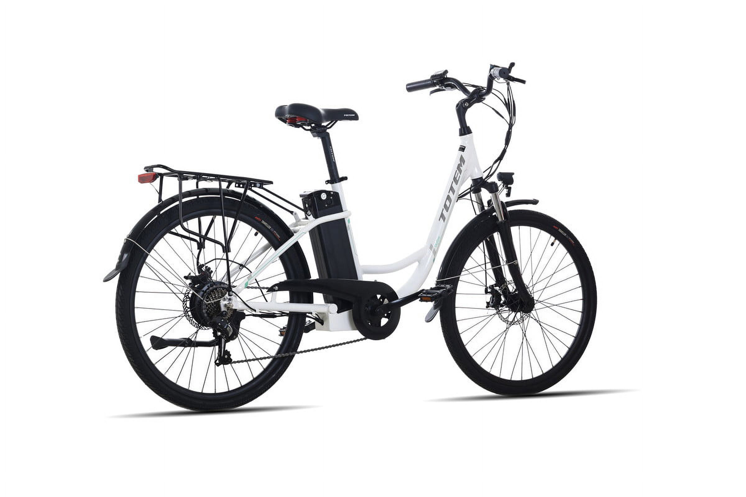 Totem Skyline Electric Bike for Adults, 26” Ebike 350W Powerful Motor, 36V 10.4Ah Removable Battery Electric Cruiser Bike, Shimano 7-SPEED Gears, Electric City Commuter Bike, White