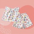 thumbnail image 2 of KPOPLK Toddler Girl Summer Outfit Baby Girl Smocked Ruffle Sleeve Shirt Top and Shorts Set 2 Piece Outfits Clothing for 6M-13T Size 9-10 Years,Blue, 2 of 5