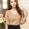 thumbnail image 2 of Ichuanyi Womens Shirts , Chiffon Women Half Sleeve Butterfly Sleeve Blouse Solid V-Neck Casual Tops, 2 of 4