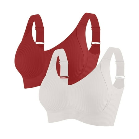 CQONEPT Clearance Plus Size Workout Bras for Women 2 Pack Wireless Bra Full Coverage Seamless Sports Underwear Red